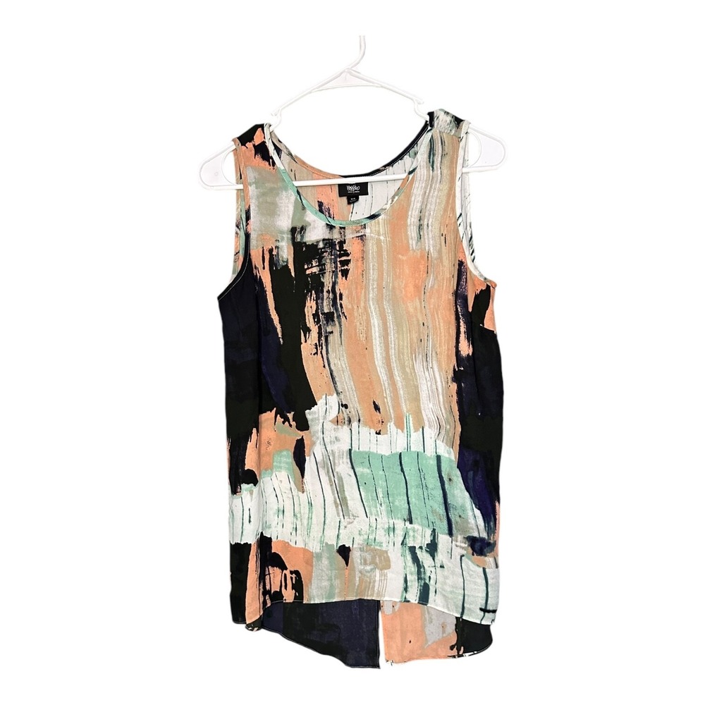 Mossimo Sleeveless Abstract Print Scoop Neck Hi Low Hem Tank Blouse Women's M